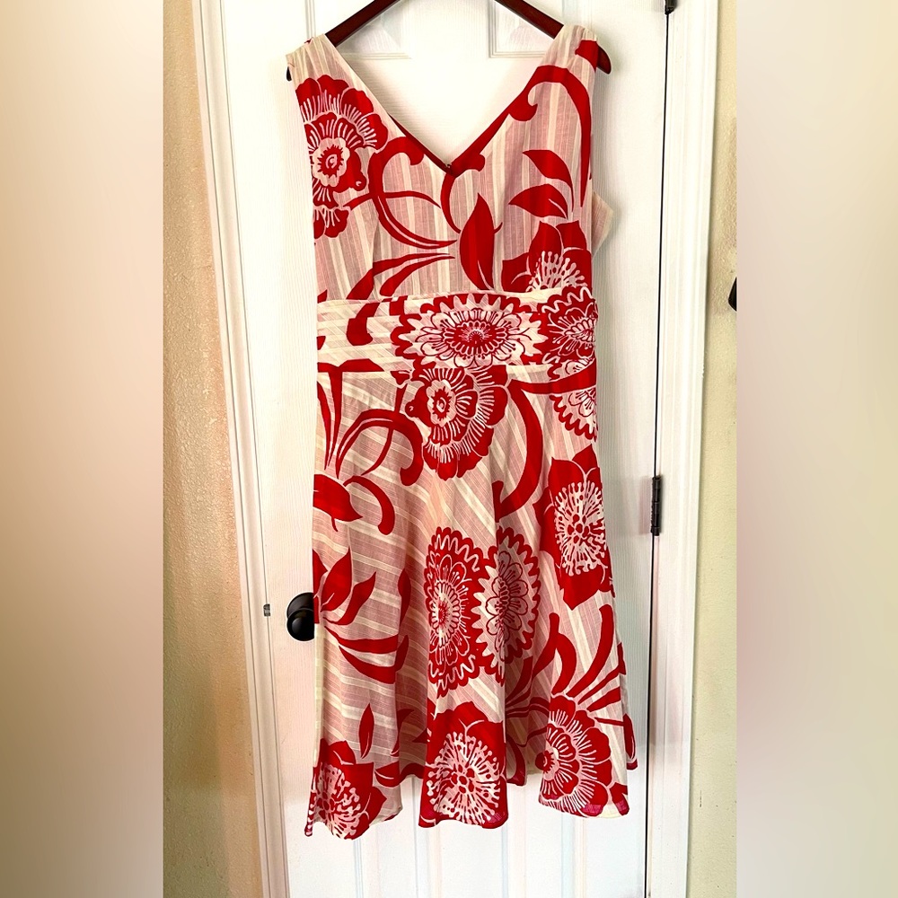 Women’s red and beige dress